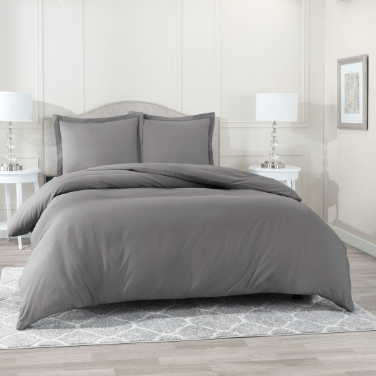 Duvet Cover Set Soft Brushed Comforter Cover W/Pillow Sham, Gray - Cal King