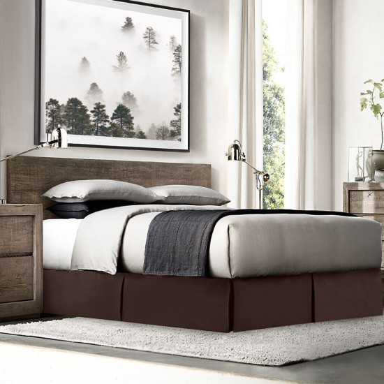 Solid Luxury Pleated Tailored Bed Skirt - 14” Drop Dust Ruffle, Queen -Chocolate