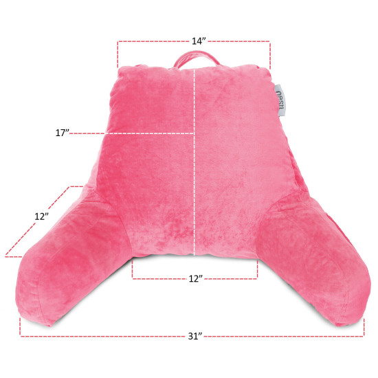 Soft Foam Reading Pillow, TV & Bed Rest Pillow, Arms Support With Pockets - Pink