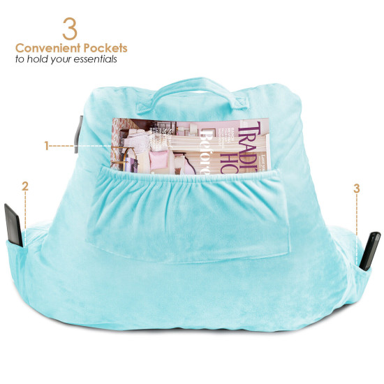 Super Soft Reading & TV Pillow Bed Rest Pillow Arms Support With Pockets - Aqua