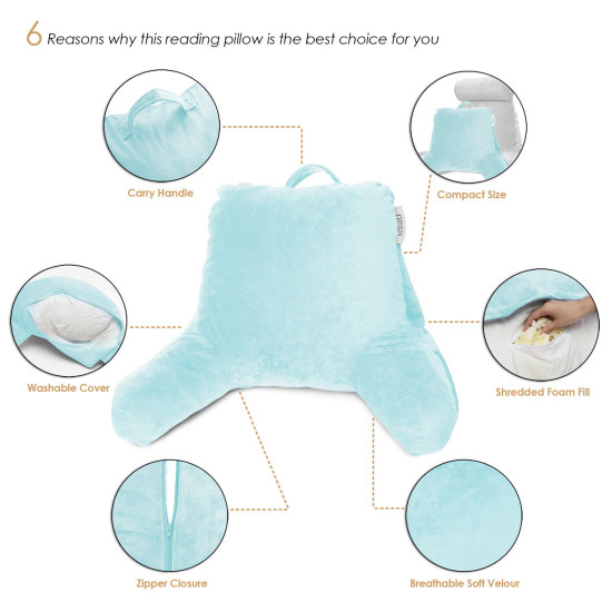 Super Soft Reading & TV Pillow Bed Rest Pillow Arms Support With Pockets - Aqua
