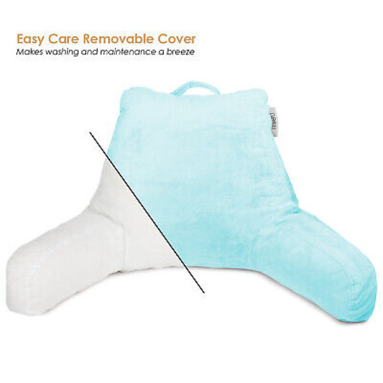 Super Soft Reading & TV Pillow Bed Rest Pillow Arms Support With Pockets - Aqua