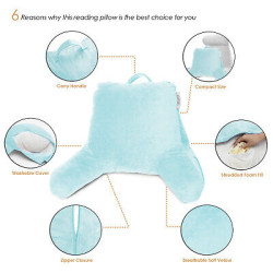 Super Soft Reading & TV Pillow Bed Rest Pillow Arms Support With Pockets - Aqua
