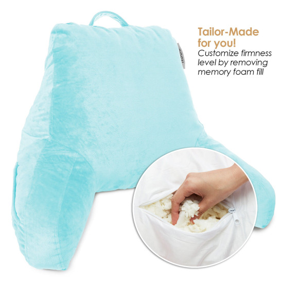 Super Soft Reading & TV Pillow Bed Rest Pillow Arms Support With Pockets - Aqua