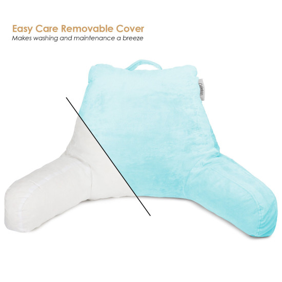 Super Soft Reading & TV Pillow Bed Rest Pillow Arms Support With Pockets - Aqua
