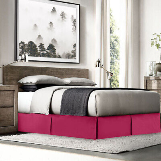 Luxury Pleated Tailored Bed Skirt - 14” Drop Dust Ruffle, Cal King - Hot Pink