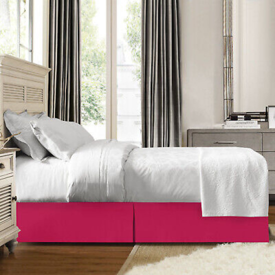 Luxury Pleated Tailored Bed Skirt - 14” Drop Dust Ruffle, Cal King - Hot Pink