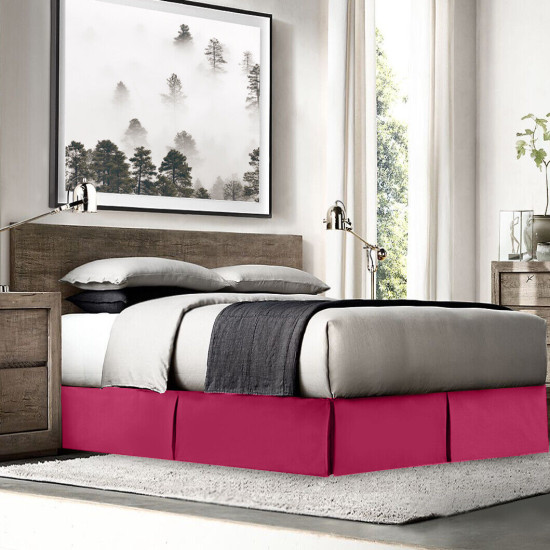 Luxury Pleated Tailored Bed Skirt - 14” Drop Dust Ruffle, Cal King - Hot Pink