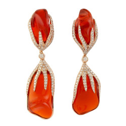 26 TCW Mexican Fire Opal Dangle Earrings 925 Sterling Silver Cocktail CZ Jewelry