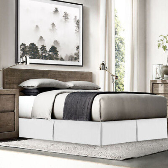 Premium Luxury Pleated Tailored Bed Skirt - 14” Drop Dust Ruffle, Twin XL -White