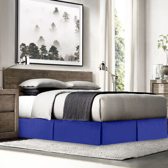 Hotel Luxury Pleated Tailored Bed Skirt - 14” Drop Dust Ruffle, King -Royal Blue
