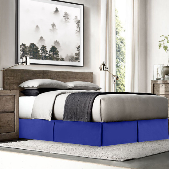 Hotel Luxury Pleated Tailored Bed Skirt - 14” Drop Dust Ruffle, King -Royal Blue