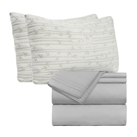 Set of 4 Piece Hotel Luxury Bed Sheet Set and 2 Hypoallergenic Bamboo Pillows