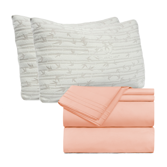 Set of 4 Piece Hotel Luxury Bed Sheet Set and 2 Hypoallergenic Bamboo Pillows