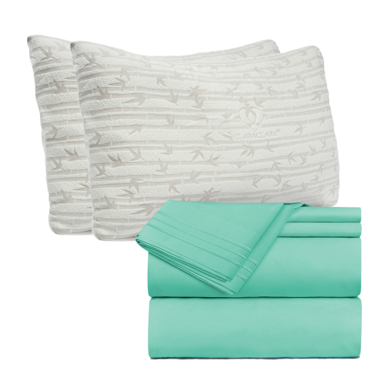 Set of 4 Piece Hotel Luxury Bed Sheet Set and 2 Hypoallergenic Bamboo Pillows