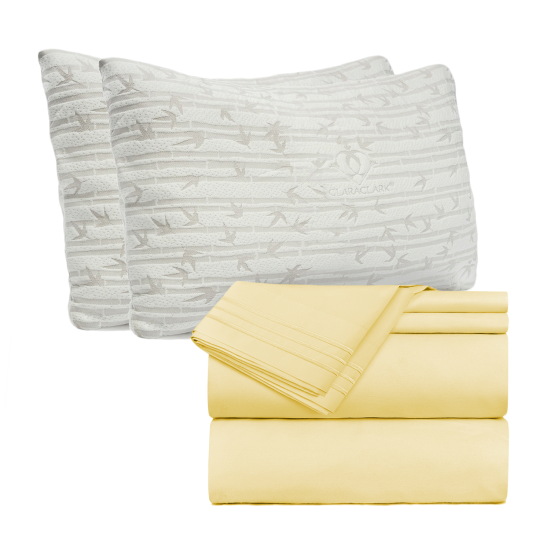 Set of 4 Piece Hotel Luxury Bed Sheet Set and 2 Hypoallergenic Bamboo Pillows