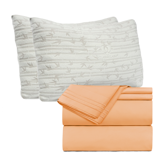 Set of 4 Piece Hotel Luxury Bed Sheet Set and 2 Hypoallergenic Bamboo Pillows
