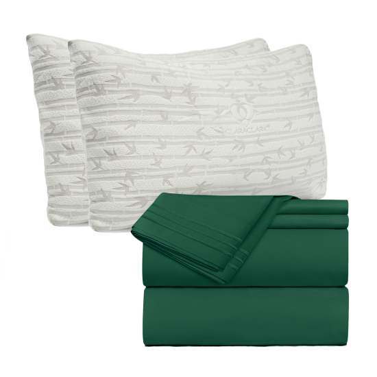Set of 4 Piece Hotel Luxury Bed Sheet Set and 2 Hypoallergenic Bamboo Pillows