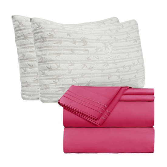 Set of 4 Piece Hotel Luxury Bed Sheet Set and 2 Hypoallergenic Bamboo Pillows