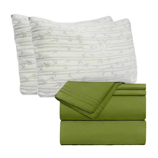 Set of 4 Piece Hotel Luxury Bed Sheet Set and 2 Hypoallergenic Bamboo Pillows
