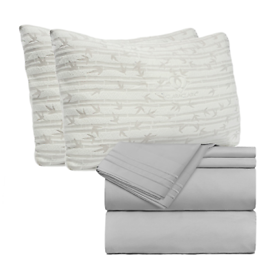 Set of 4 Piece Hotel Luxury Bed Sheet Set and 2 Hypoallergenic Bamboo Pillows
