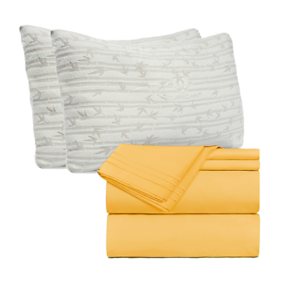 Set of 4 Piece Hotel Luxury Bed Sheet Set and 2 Hypoallergenic Bamboo Pillows