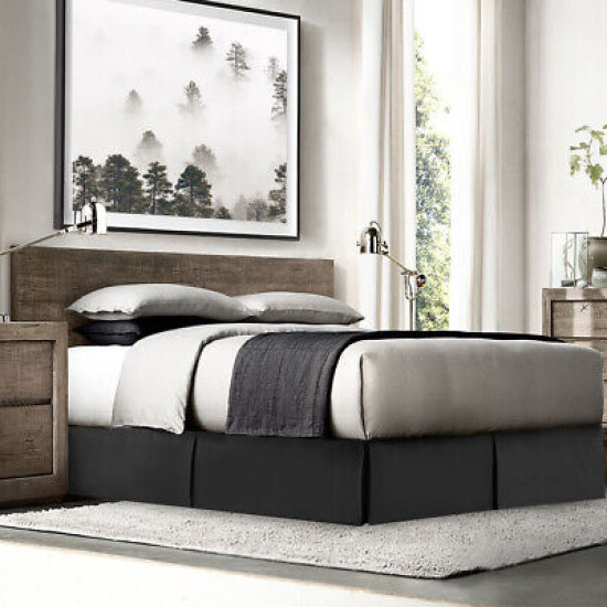 Hotel Luxury Pleated Tailored Bed Skirt - 14” Drop Dust Ruffle, Cal King - Black