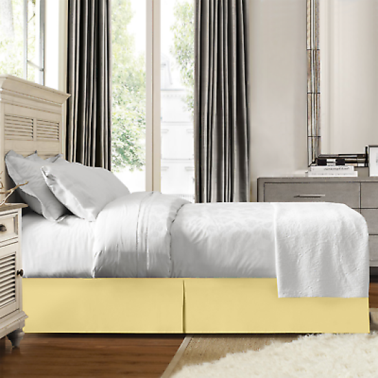 Luxury Pleated Tailored Bed Skirt - 14” Drop Dust Ruffle,Cal King-Custard Yellow
