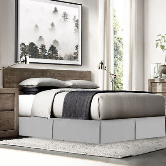 Hotel Luxury Pleated Tailored Bed Skirt - 14” Drop Dust Ruffle, Twin XL - Silver