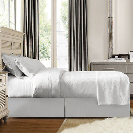 Hotel Luxury Pleated Tailored Bed Skirt - 14” Drop Dust Ruffle, Twin XL - Silver