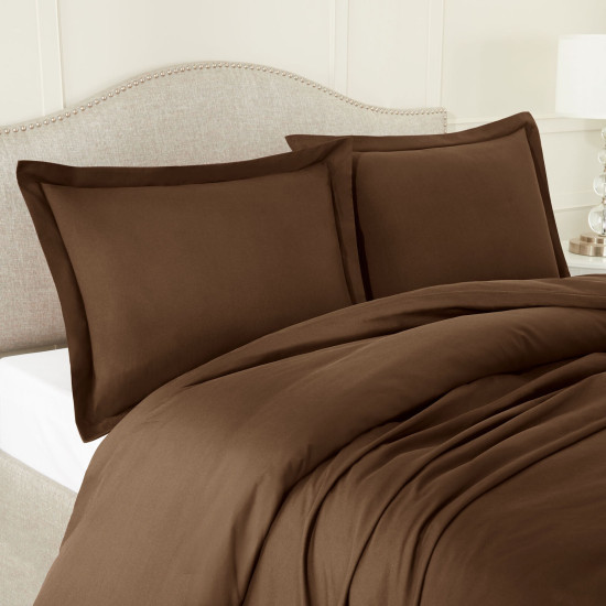 Duvet Cover Set Soft Brushed Comforter Cover W/Pillow Sham, Chocolate - King
