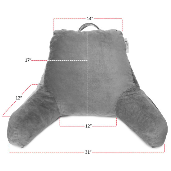 Super Soft Reading Pillow, TV & Bed Rest Pillow, Arms Support With Pockets -Gray