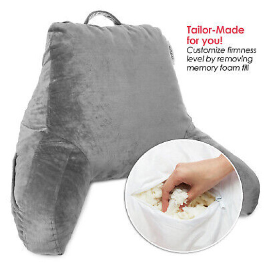 Super Soft Reading Pillow, TV & Bed Rest Pillow, Arms Support With Pockets -Gray
