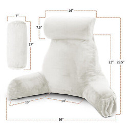 Large Soft Reading & TV Bed Rest Pillow +2 Neck & Lumbar Pillows, W/Pocket-White
