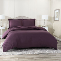 Duvet Cover Set Soft Brushed Comforter Cover W/Pillow Sham, Eggplant - Full