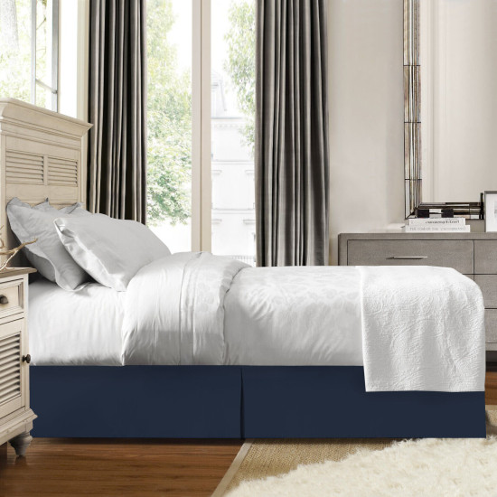 Luxury Pleated Tailored Bed Skirt - 14” Drop Dust Ruffle, Cal King - Navy Blue