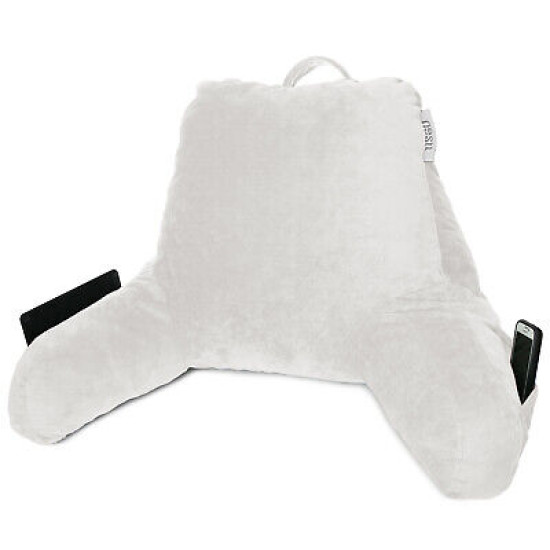 Super Foam Reading Pillow, TV & Bed Rest Pillow, Arms Support With Pockets White