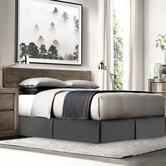 Hotel Luxury Pleated Tailored Bed Skirt - 14” Drop Dust Ruffle, Twin XL - Gray
