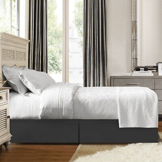Hotel Luxury Pleated Tailored Bed Skirt - 14” Drop Dust Ruffle, Twin XL - Gray