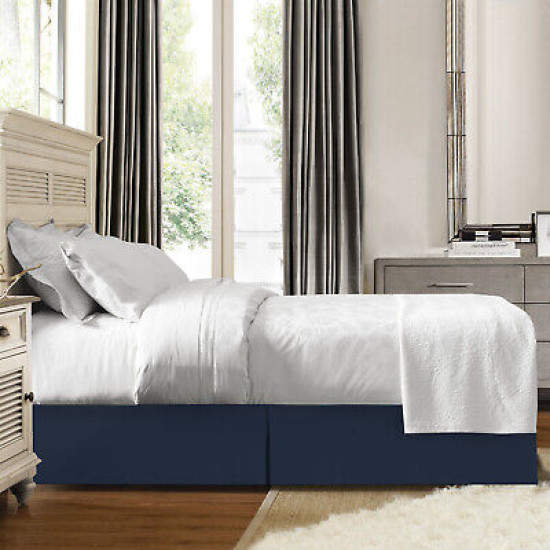 Luxury Pleated Tailored Bed Skirt - 14” Drop Dust Ruffle, Twin XL - Navy Blue