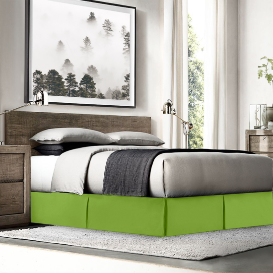 Luxury Pleated Tailored Bed Skirt - 14” Drop Dust Ruffle, Cal King -Garden Green
