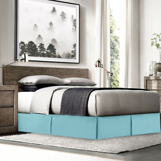 Premium Luxury Pleated Tailored Bed Skirt - 14” Drop Dust Ruffle, Twin XL - Aqua