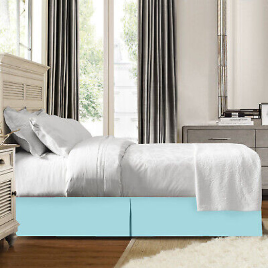 Premium Luxury Pleated Tailored Bed Skirt - 14” Drop Dust Ruffle, Twin XL - Aqua