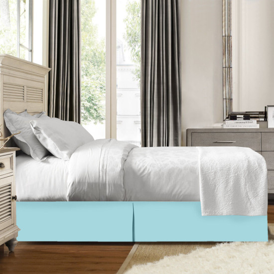 Premium Luxury Pleated Tailored Bed Skirt - 14” Drop Dust Ruffle, Twin XL - Aqua