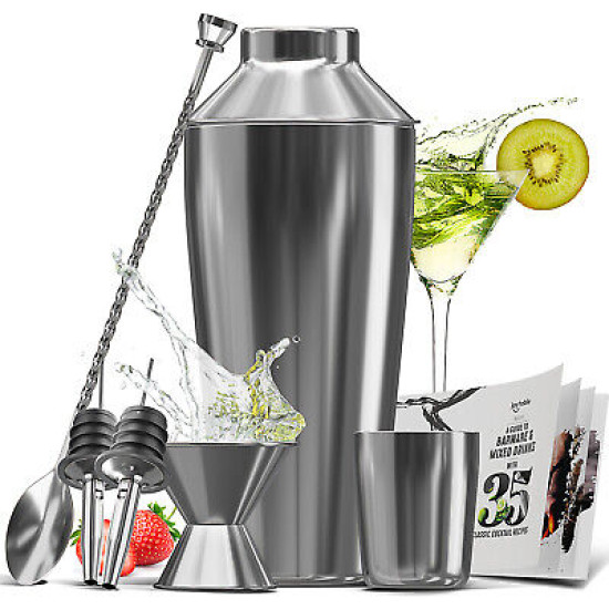 8 PC Bartender Kit, Complete Cocktail Shaker Bar Tools Set - Recipe Book & More