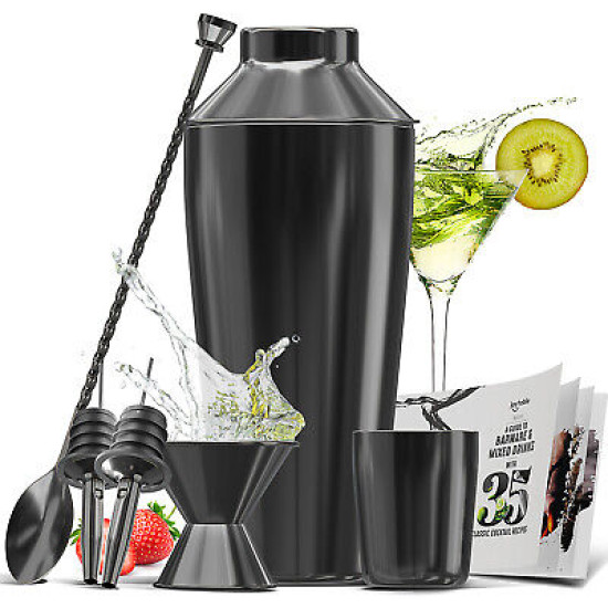 8 PC Bartender Kit, Complete Cocktail Shaker Bar Tools Set - Recipe Book & More
