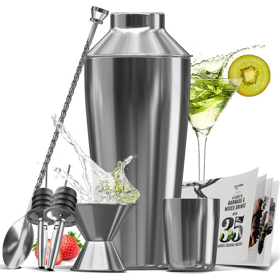 8 PC Bartender Kit, Complete Cocktail Shaker Bar Tools Set - Recipe Book & More