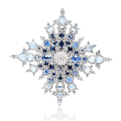 Inspired Lab created Blue Sapphire Jubilee Snowflake Brooch 925 Sterling Silver