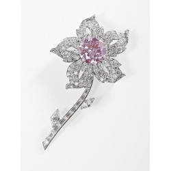 Inspired The Williamson BROOCH Simulated 23ct PINK CZ Flower 925 Sterling Silver