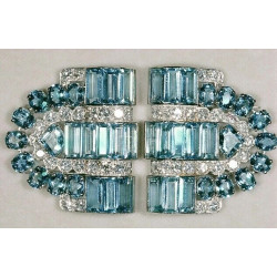 Inspired Queen Mother Curved Aquamarine Clip Brooches CZ 925 Sterling Silver
